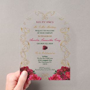 Invitation en acrylique florale Quinceañera Roses 