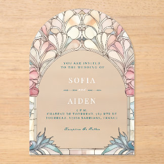 Invitation en acrylique florale rose pastel bleu