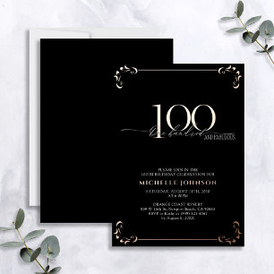 Invitation En Aluminium 100 & Fabuleux Anniversaire Rose Gold Calligraphié
