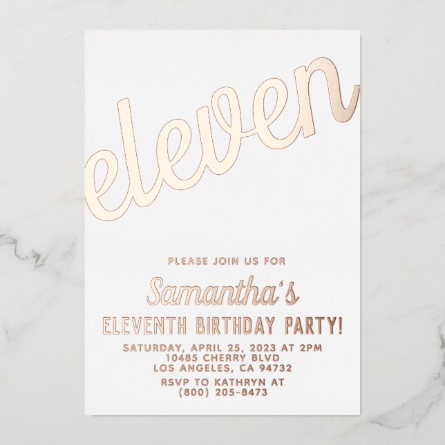 Invitation En Aluminium 11e anniversaire de l'or Rose (Recto)