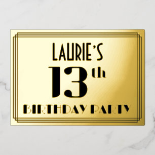 Invitation En Aluminium 13th Birthday Party: Art Deco Look “13” and Name