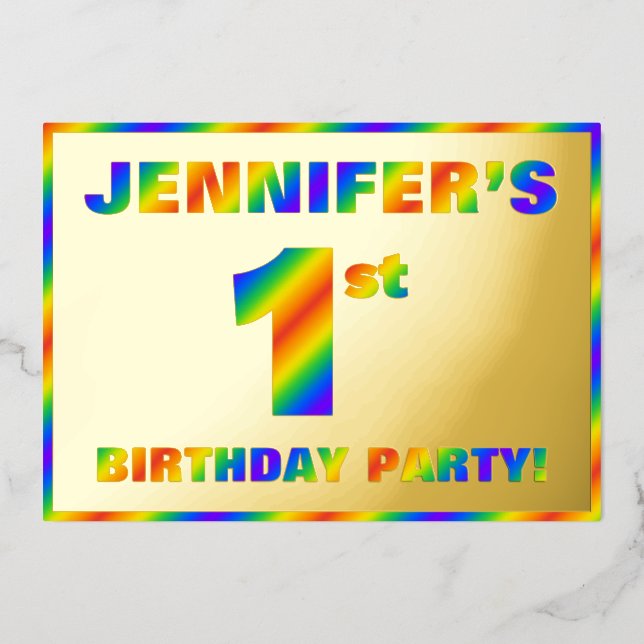 Invitation En Aluminium 1ère fête d'anniversaire — Amusant, Rainbow Spectr (Recto)