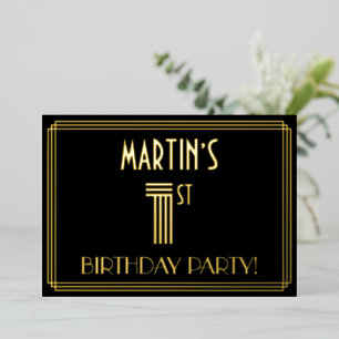 Invitation En Aluminium 1ère fête d'anniversaire — Art Déco Style "1" + No
