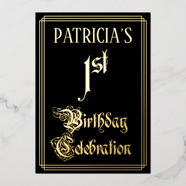 Invitation En Aluminium 1ère fête d'anniversaire — Script fantaisie et nom (Recto)