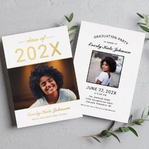 Invitation En Aluminium 2025 Moderne Elegant Gold Photo Graduation