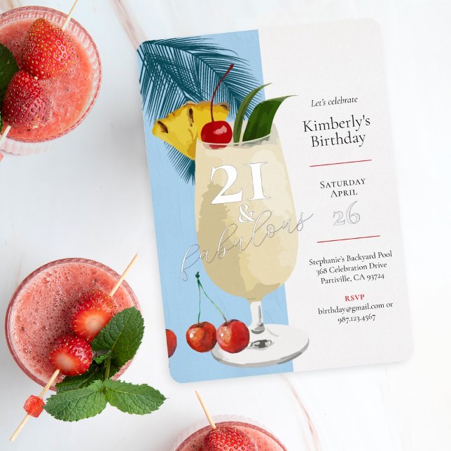 Invitation En Aluminium 21e anniversaire Summer Blue Cocktail Party (Créateur téléchargé)