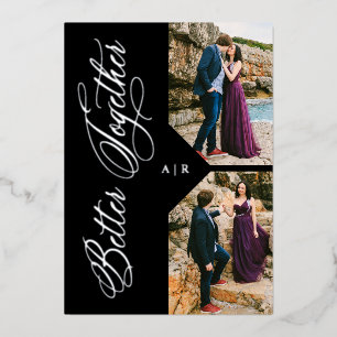 Invitation En Aluminium 2 Photos Collage Argent Luxe Moderne Fantaisie