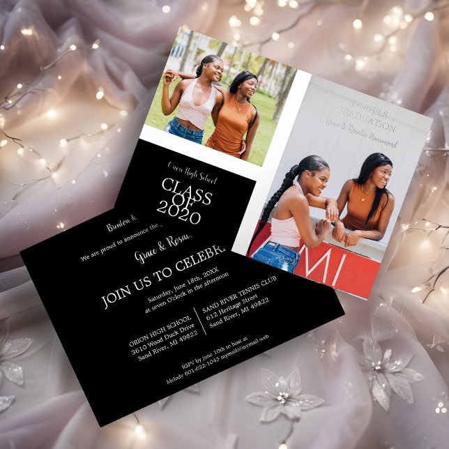 Invitation En Aluminium 2 Photos Graduates Simple Graduation Real (Minimal 2 Photos Graduates Twins Simple Graduation Real Metallic Foil Invitation Card.)