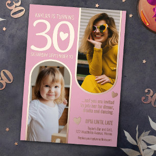 Invitation En Aluminium 30 ans deux arches anniversaire rose or cœurs