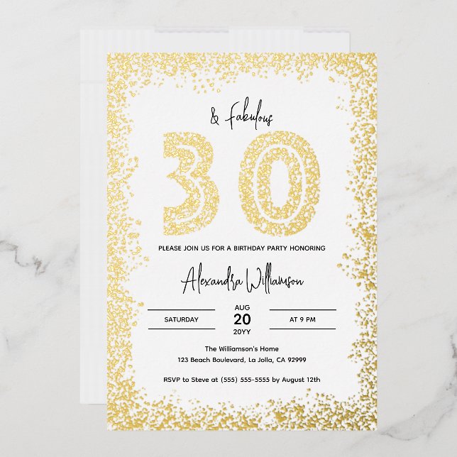 Invitation En Aluminium 30 et fabuleux 30e anniversaire de fête Real Gold (Enveloppe)