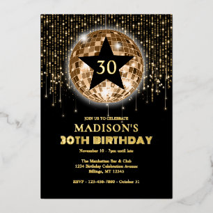 Invitation En Aluminium 30e anniversaire Célébration Black Gold