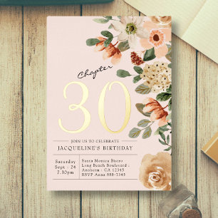 Invitation En Aluminium 30e anniversaire Vintage Pêche florale Chapitre 30