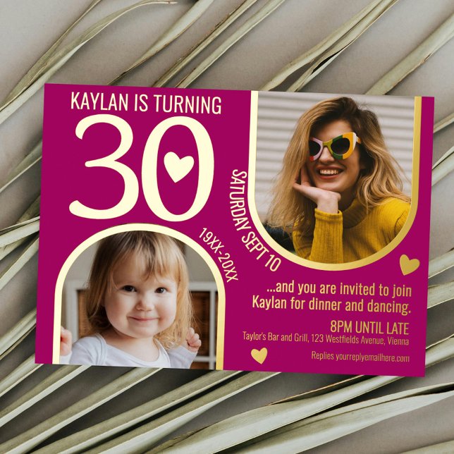 Invitation En Aluminium 30e arcs anniversaire coeur or rose paysage (Créateur téléchargé)