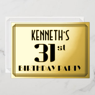 Invitation En Aluminium 31e fête d'anniversaire : Art Déco Look "31" et no