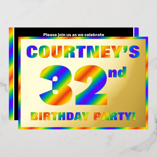 Invitation En Aluminium 32e fête d'anniversaire — Amusant, Rainbow Spectru (Recto/Verso)
