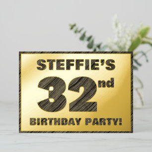 Invitation En Aluminium 32e fête d'anniversaire — Gras, Faux Wood Grain Te