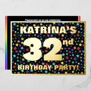 Invitation En Aluminium 32e fête d'anniversaire — Motif d'étoiles amusante