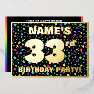 Invitation En Aluminium 33e fête d'anniversaire — Fun, Colorful Stars Moti