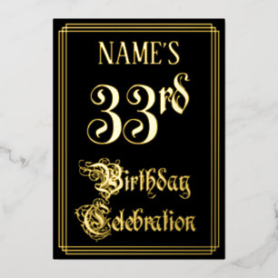 Invitation En Aluminium 33e fête d'anniversaire — Script fantaisie et nom 