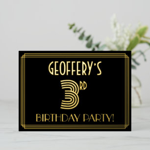 Invitation En Aluminium 3e Anniversaire — Style Art Déco “3” + Nom