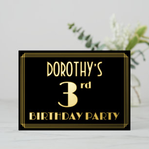 Invitation En Aluminium 3e Anniversaire: Thème Art Déco “3”, avec Nom