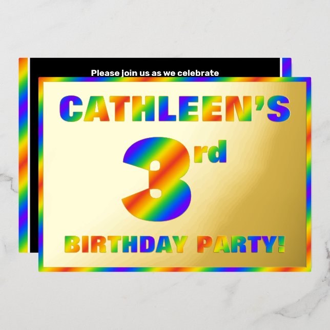 Invitation En Aluminium 3e fête d'anniversaire — Amusant, Rainbow Spectrum (Recto/Verso)