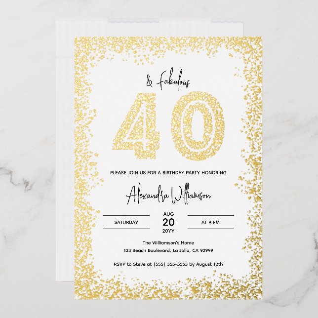 Invitation En Aluminium 40 et fabuleux 40e anniversaire de fête Real Gold (Enveloppe)