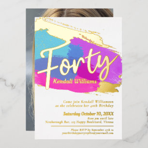 Invitation En Aluminium 40e anniversaire fête feuille d'or photo art abstr