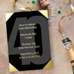 Invitation En Aluminium 40e anniversaire luxueux noir et or gras