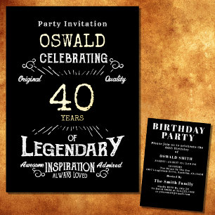 Invitation En Aluminium 40e Anniversaire Né Légendaire Or Noir Rétro