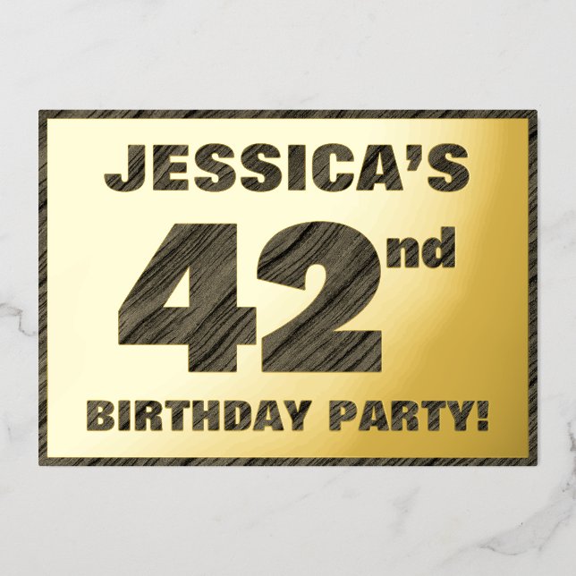 Invitation En Aluminium 42e fête d'anniversaire — Gras, Faux Wood Grain Te (Recto)