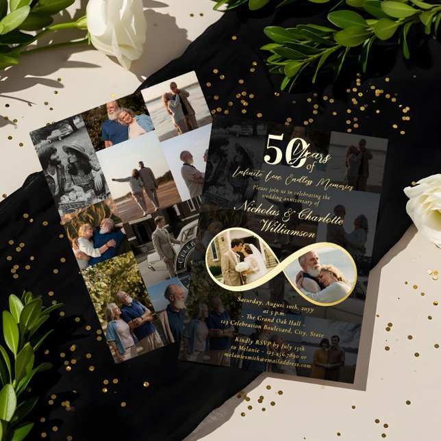 Invitation En Aluminium 50 ans Amour Infinity Photo Collage Anniversaire (50 Years Love Infinity Photo Collage Anniversary Foil Invitation)
