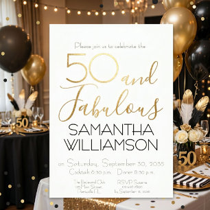 Invitation En Aluminium 50 ans et Fabuleux 50e Anniversaire Fête Noir Élég