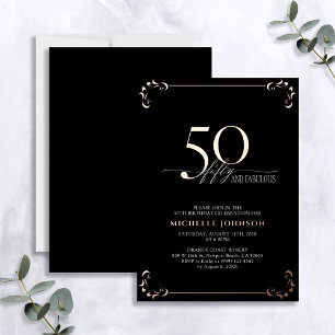 Invitation En Aluminium 50 ans et Fabuleux Anniversaire Calligraphie Rose