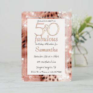 Invitation En Aluminium 50 ans et Fabuleux Blush Rose Gold Léopard Anniver