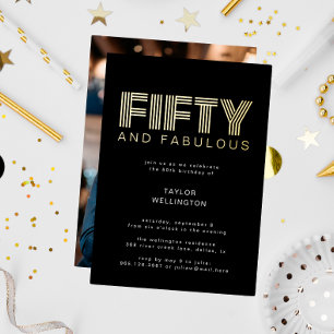 Invitation En Aluminium 50 ans et Fabuleux Fête d'anniversaire noire moder