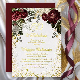 Invitation En Aluminium 50 ans et Fabuleux Fête d'anniversaire Rose Floral