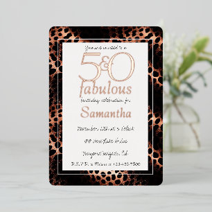 Invitation En Aluminium 50 ans et Fabuleux Glam Rose Gold Léopard Annivers