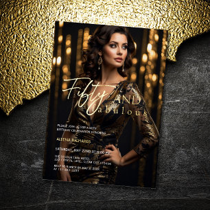 Invitation En Aluminium 50 ans et Fabuleux Photo Or Noir