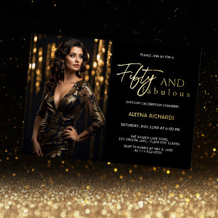 Invitation En Aluminium 50 ans et Fabuleux Photo Or Noir