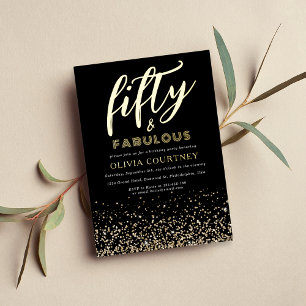 Invitation En Aluminium 50 et Fabulous Black Gold Parties scintillant Anni
