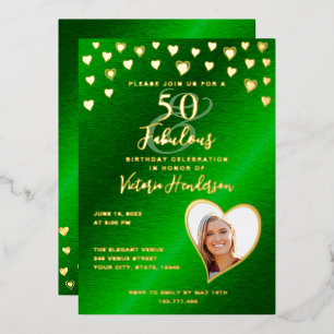Invitation En Aluminium 50 & Fabuleux anniversaire Elegant Green & Gold