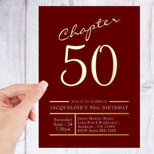 Invitation En Aluminium 50 Rouge 50e Anniversaire Fête Or