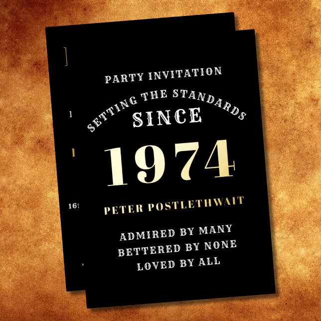 Invitation En Aluminium 50e anniversaire 1974 Black Gold Personnalisé Pour (Elegant Black and Gold Foil 50th Birthday Invitation - Create Your Own Personalized Design.)