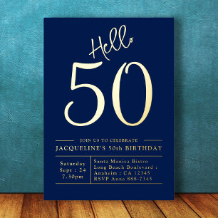 Invitation En Aluminium 50e anniversaire Bonjour 50 Blue Gold