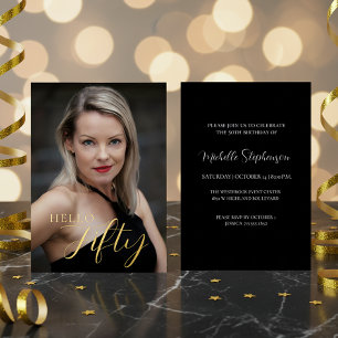 Invitation En Aluminium 50e anniversaire Bonjour Cinquante Photo Noir Et O