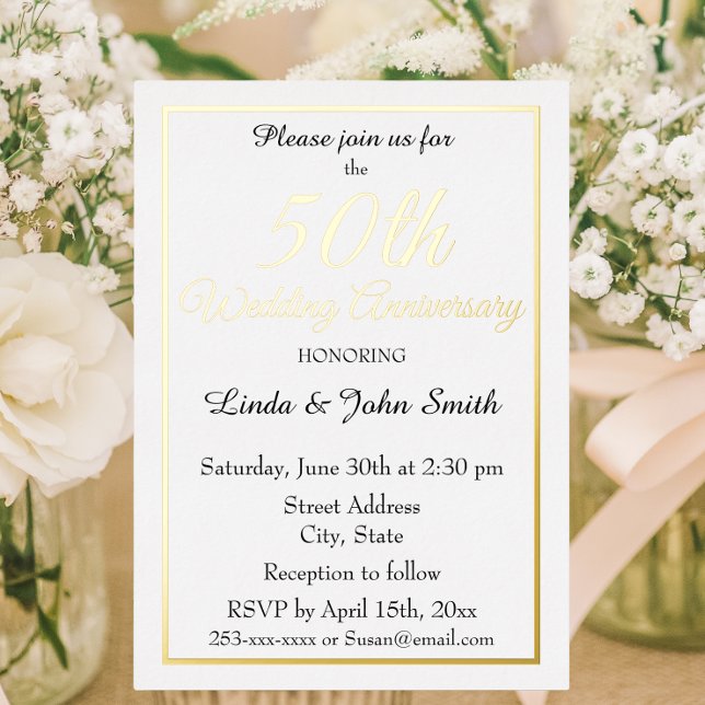 Invitation En Aluminium 50e anniversaire de Mariage d'or simple (In Situ Flowers)