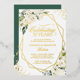 Invitation En Aluminium 50e Anniversaire de Mariage Feuillage Géométrique 