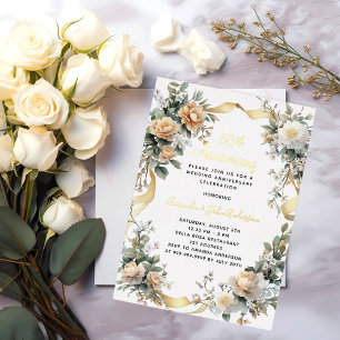 Invitation En Aluminium 50e anniversaire de mariage fleurs jaunes or