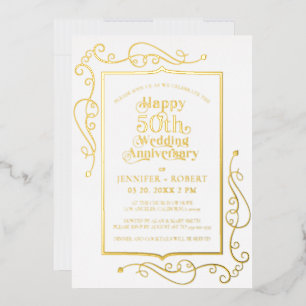 Invitation En Aluminium 50e anniversaire de Mariage Gold Frame